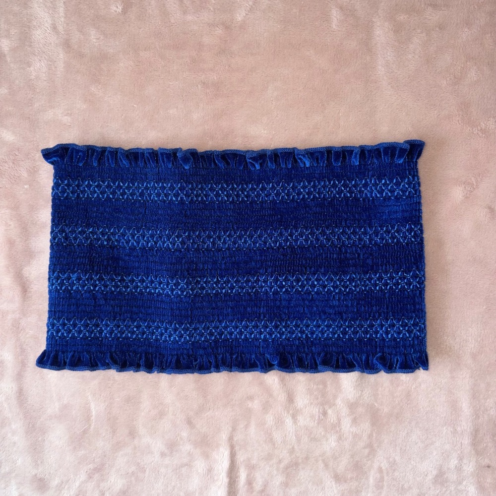 Silence + Noise Royal Blue Velvet Smocked Tube Top Ruffle Trim XS/S